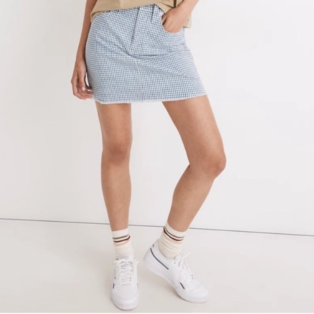 Madewell Checkered Blue Mini Skirt NWOT